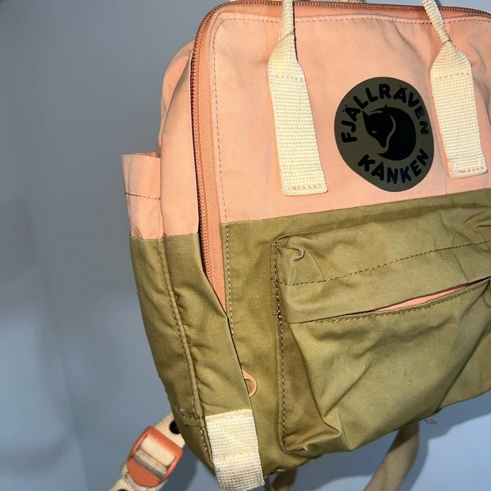 Fjallraven Kanken Art Landsort Backpack in Peach and Olive mini